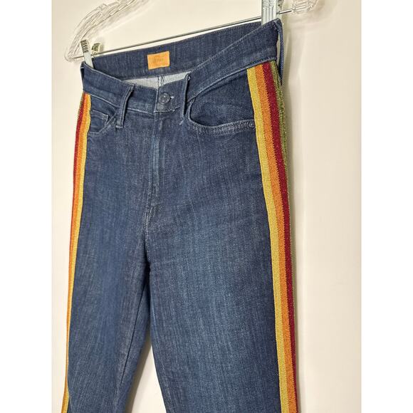 Mother Insider Crop Blue Jeans Swept Away Glitter Racer waist 25 - Picture 14 of 16